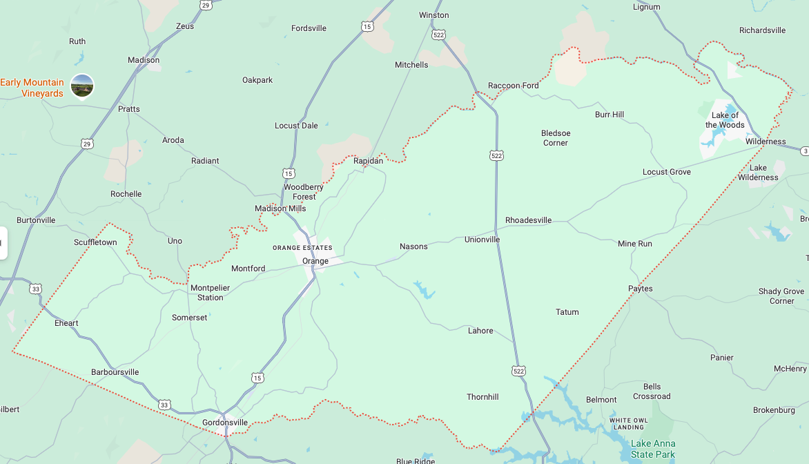 Map of Orange County, Virginia
