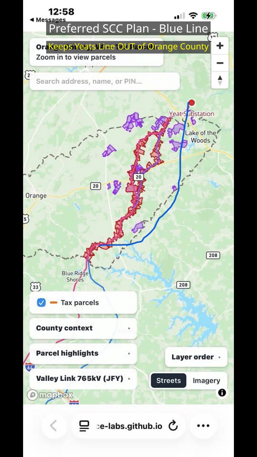 Valley Link 765kV corridor through Orange County, Virginia